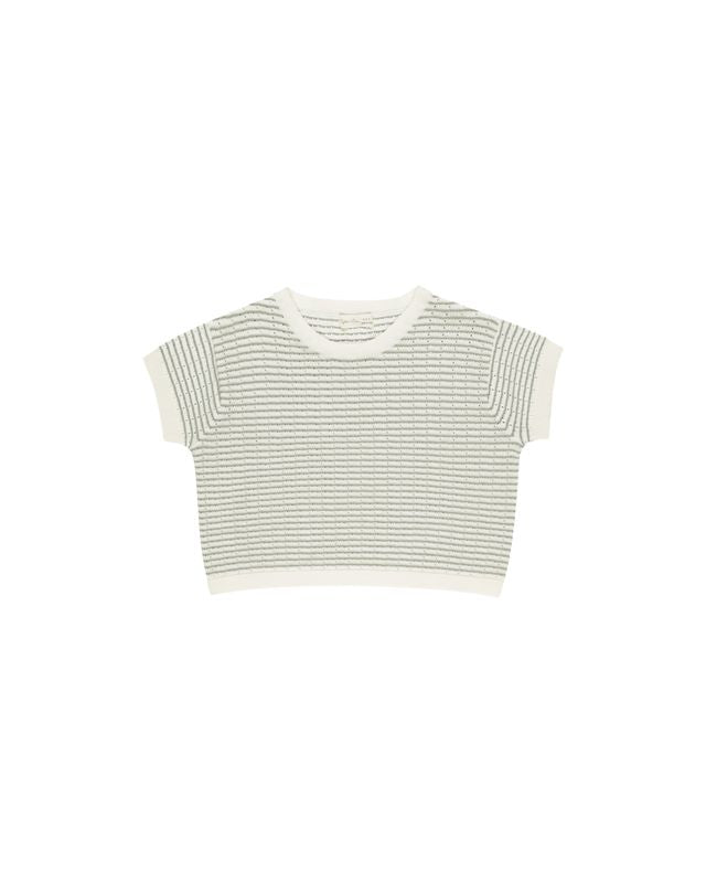 Rylee + Cru Boxy Crop Knit Tee Sage Stripe