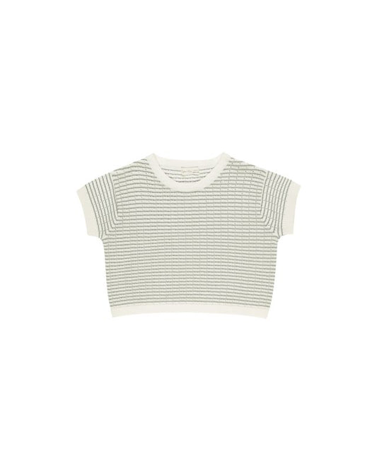 Rylee + Cru Boxy Crop Knit Tee Sage Stripe