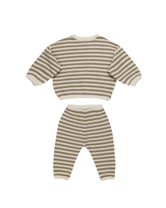 Quincy Mae Waffle Slouch Set Olive Stripe