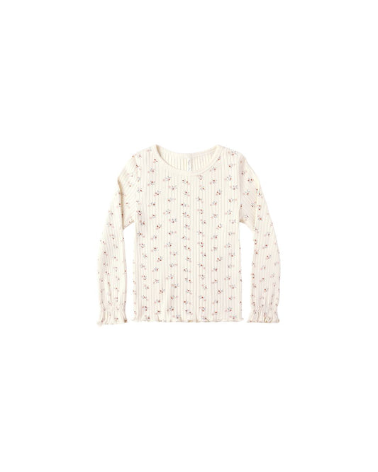 Rylee + Cru Ribbed Long Sleeve Top Natural Ditsy
