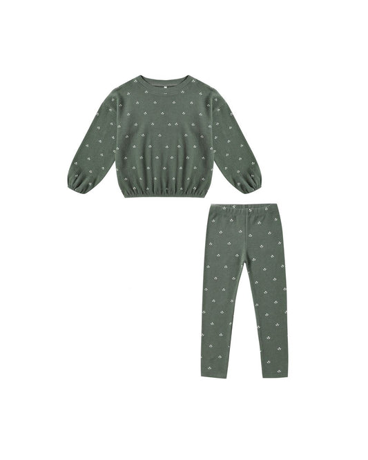 Rylee + Cru Spongey Knit Set Evergreen Ditsy