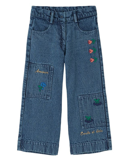 Emile & Ida Denim Embroidered Trousers