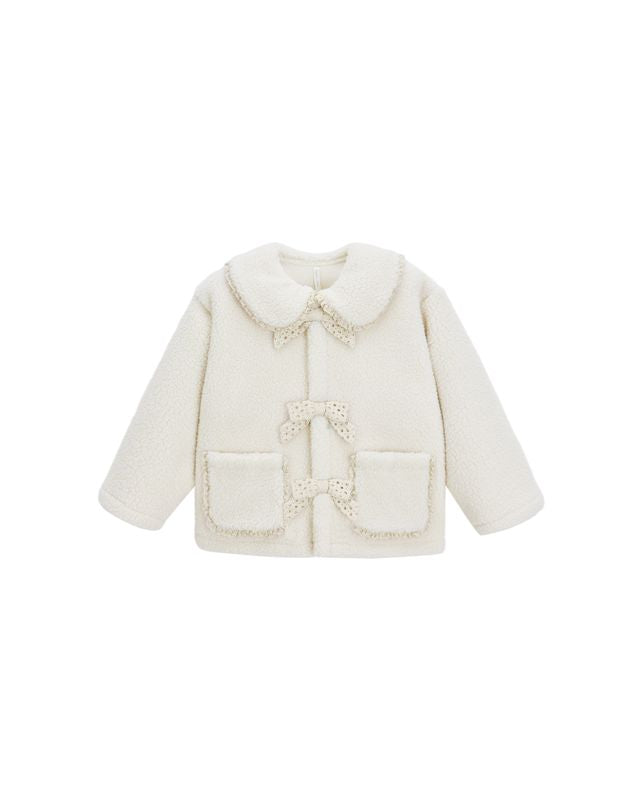 Rylee + Cru Shearling Collared Coat Natural