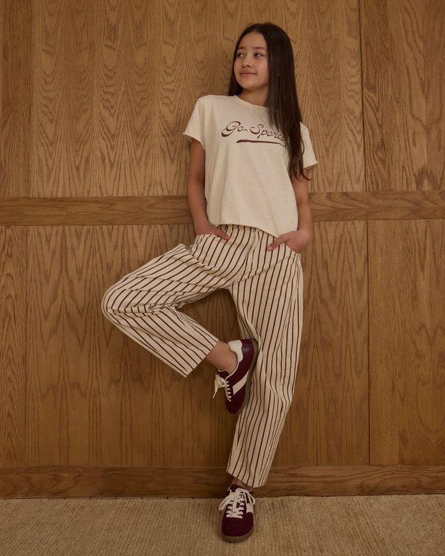 Rylee + Cru Barrel Pant Burgundy Pinstripe