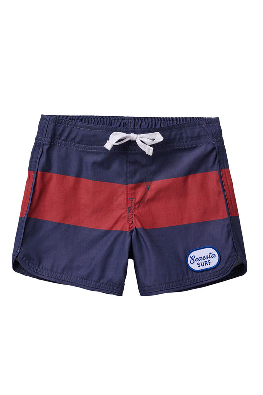Seaesta Surf Scallop Retro Flare Boardshort - Strand Patch Navy Blue and Red