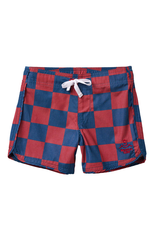 Seaesta Surf Scallop Retro Flare Boardshort - Navy Blue and Red Nautical Checks