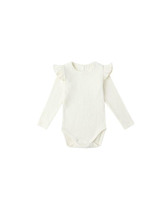 Rylee + Cru Shoulder Ruffle Bodysuit Ivory