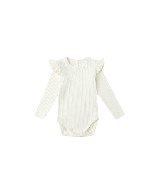 Rylee + Cru Shoulder Ruffle Bodysuit Ivory