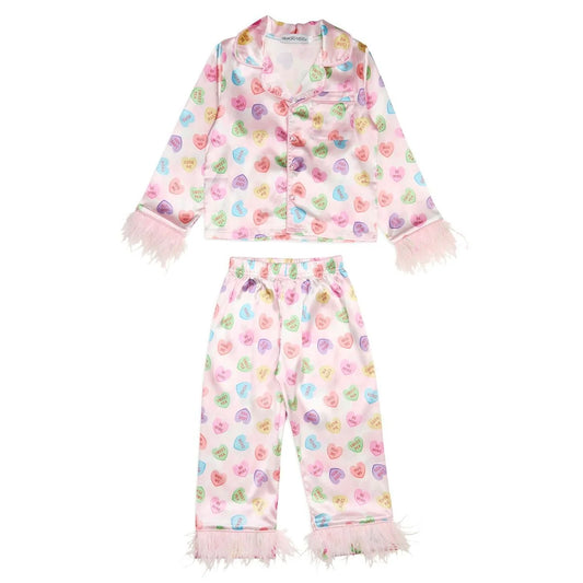 Mini Dreamers Sweetheart Feather Trim Silky Set
