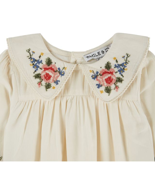 Emile & Ida Cross Stitch Romper Ecru