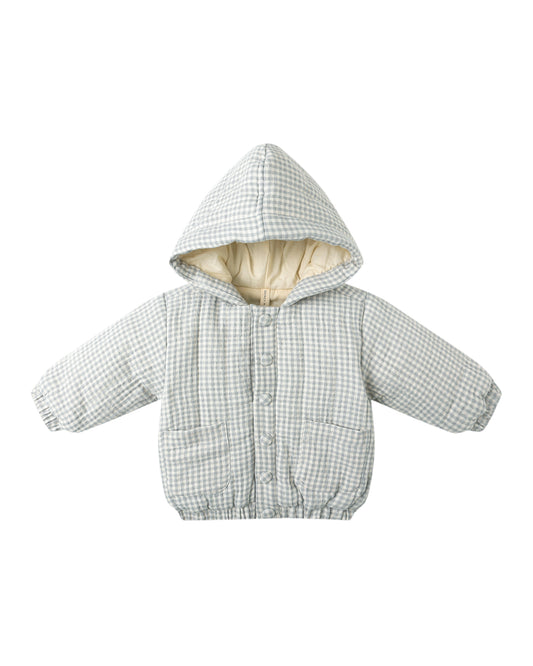 Quincy Mae Hooded Woven Jacket Blue Gingham