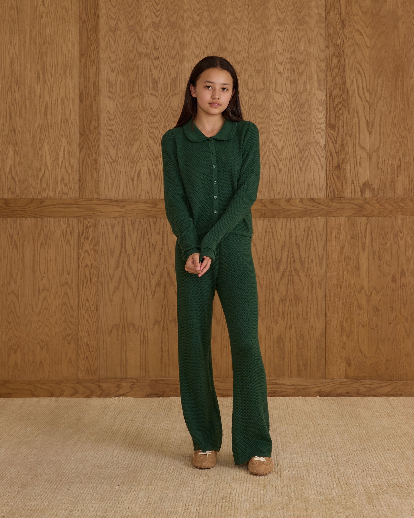 Rylee + Cru Teen's Knit Wide Leg Pant Green