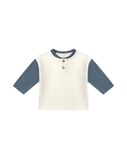 Quincy Mae Long Sleeve Henley Tee Ocean