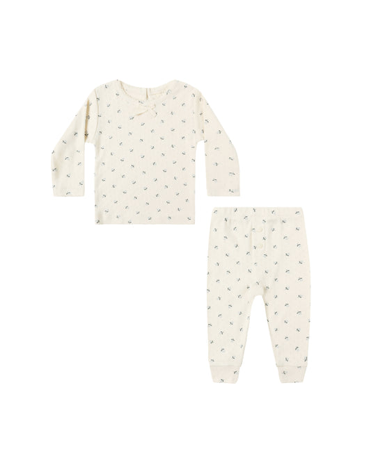 Quincy Mae Pointelle Long Sleeve Tee + Legging Blue Ditsy