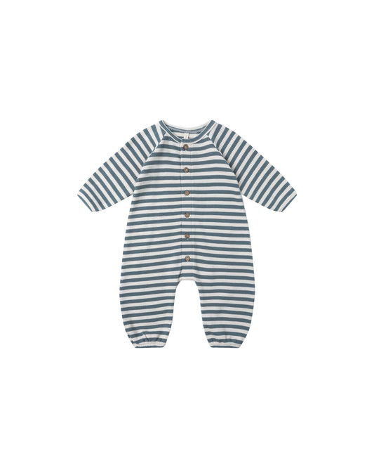 Quincy Mae Waffle Long Sleeve Jumpsuit Ocean Stripe
