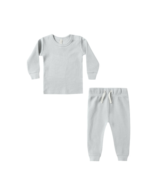 Quincy Mae Waffle Top + Pant Set Ice Blue