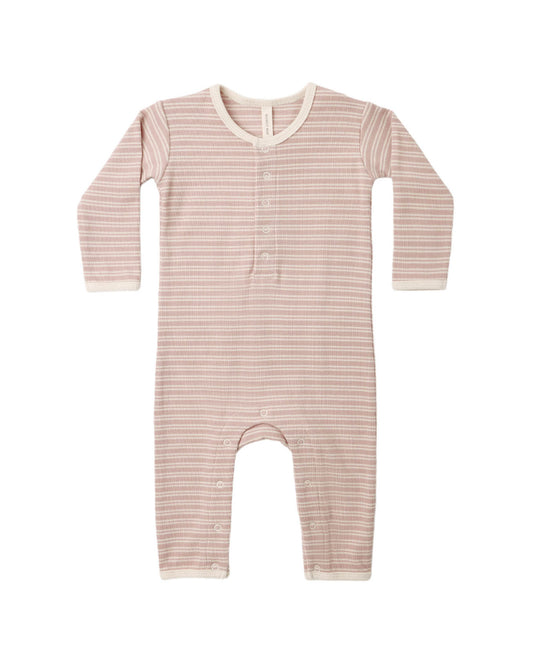 Quincy Mae  Ribbed Baby Jumpsuit Dusty Rose Microstripe