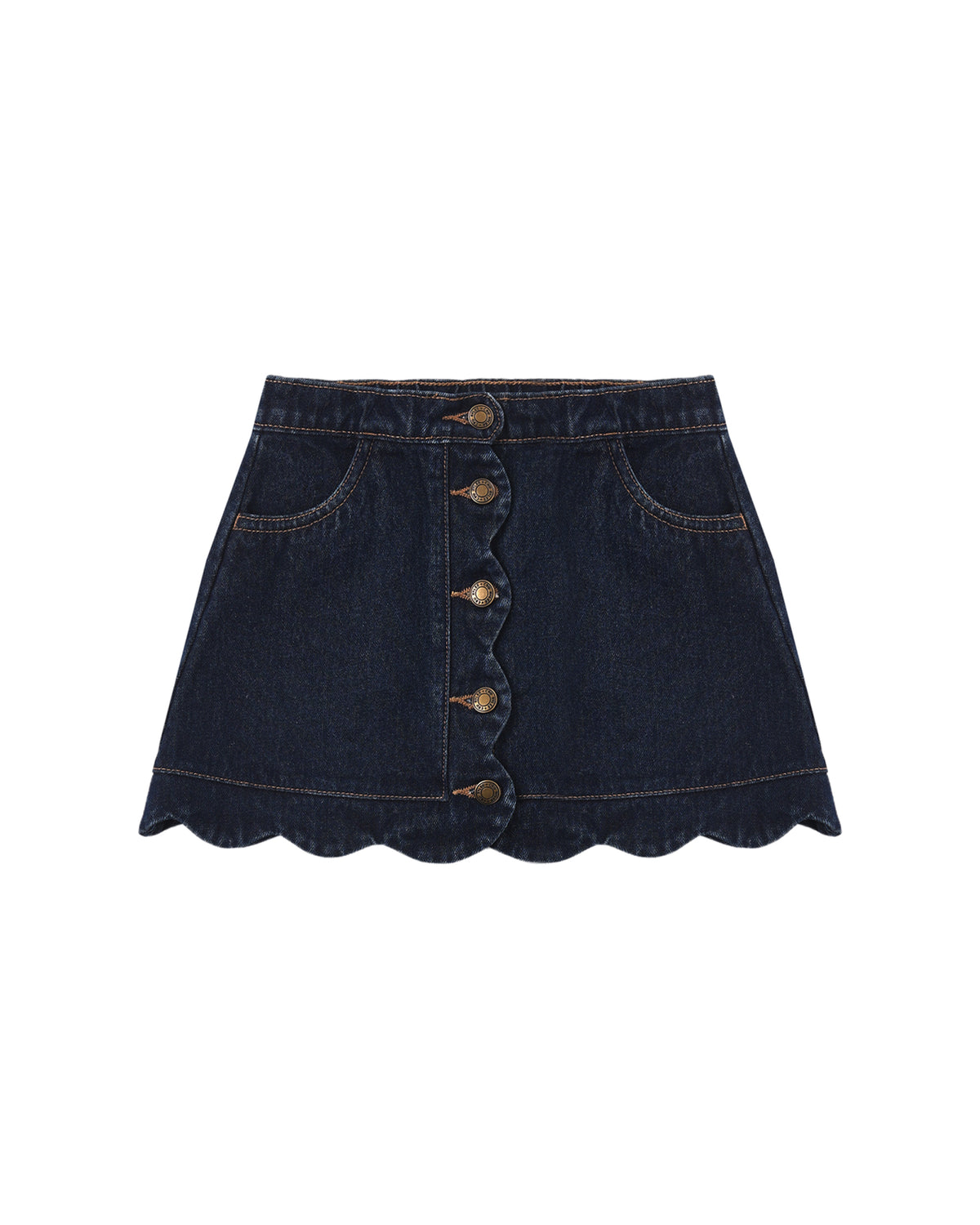 Rylee + Cru Scallop Mini Skirt Dark Indigo