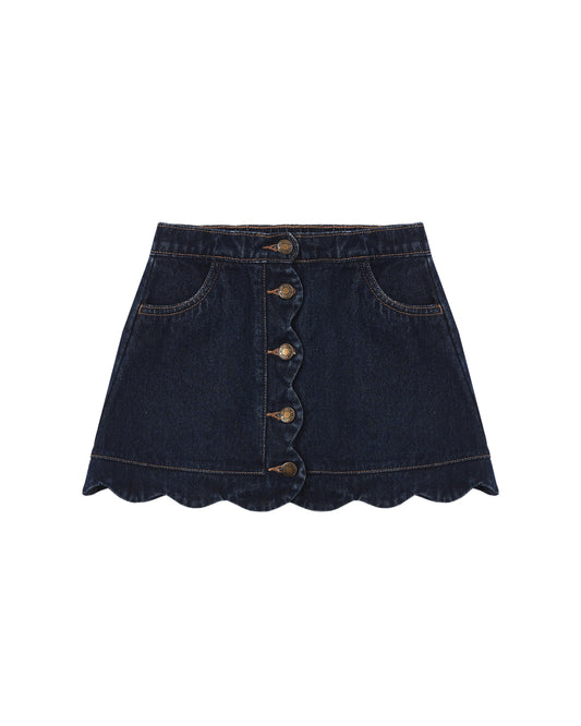 Rylee + Cru Scallop Mini Skirt Dark Indigo