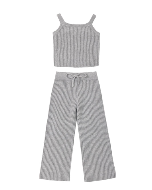 Rylee + Cru  Fuzzy Knit Lounge Set Dusty Blue