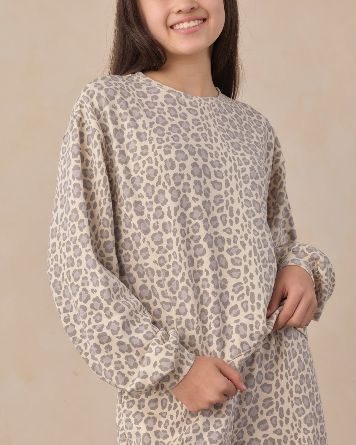 Rylee + Cru Teen Oversized Sweatshirt Blue Leopard