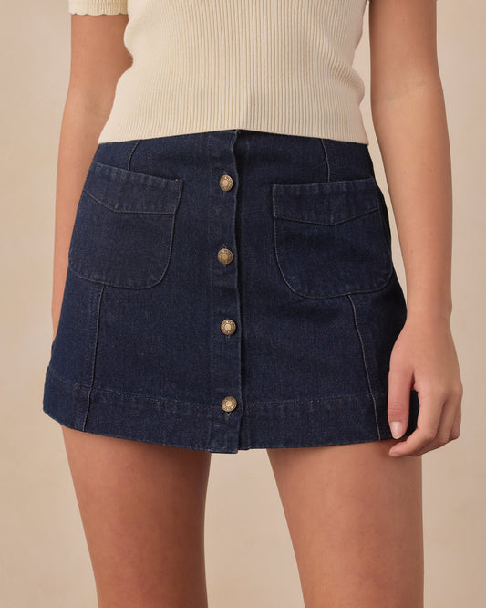 Rylee + Cru Teen Denver Mini Skirt Dark Indigo