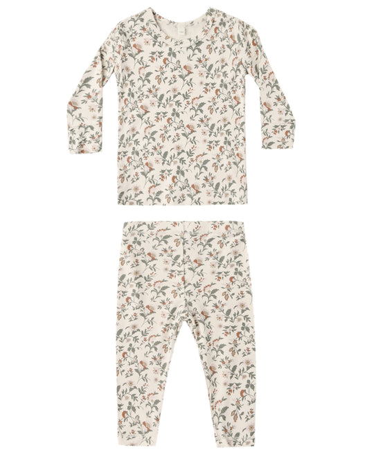 Quincy Mae Bamboo Pajama Set Holiday Floral Natural