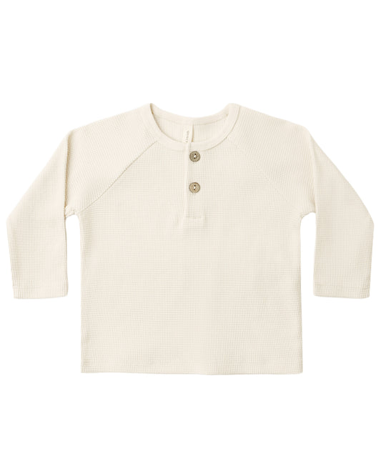 Quincy Mae Henley Knit Top Natural