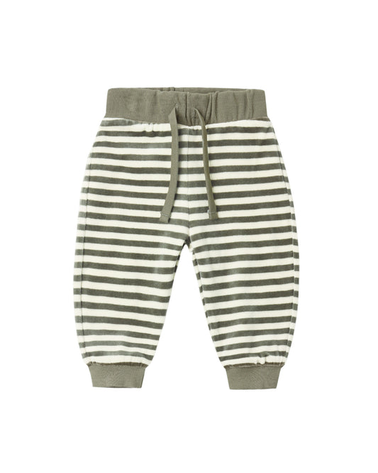 Quincy Mae Velour Relaxed Sweatpant Spruce Stripe Spruce