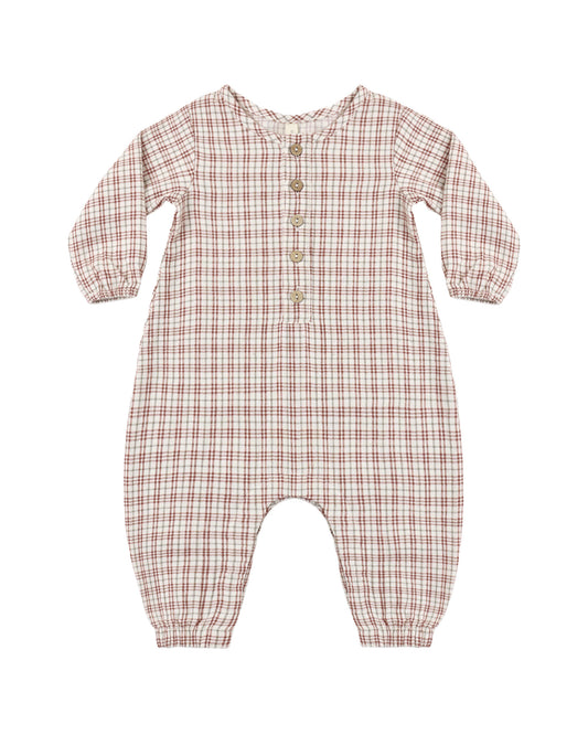 Quincy Mae Woven Jumpsuit Christmas Plaid Redwood