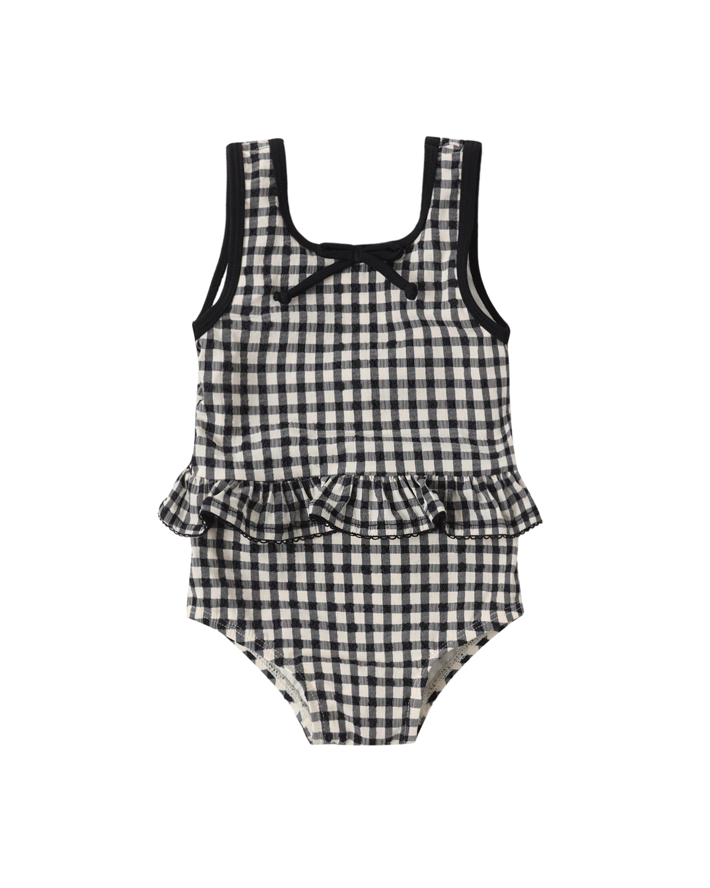 Rylee + Cru Skirted One-Piece Black Gingham