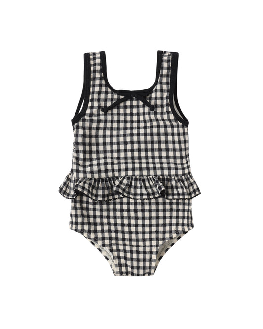 Rylee + Cru Skirted One-Piece Black Gingham