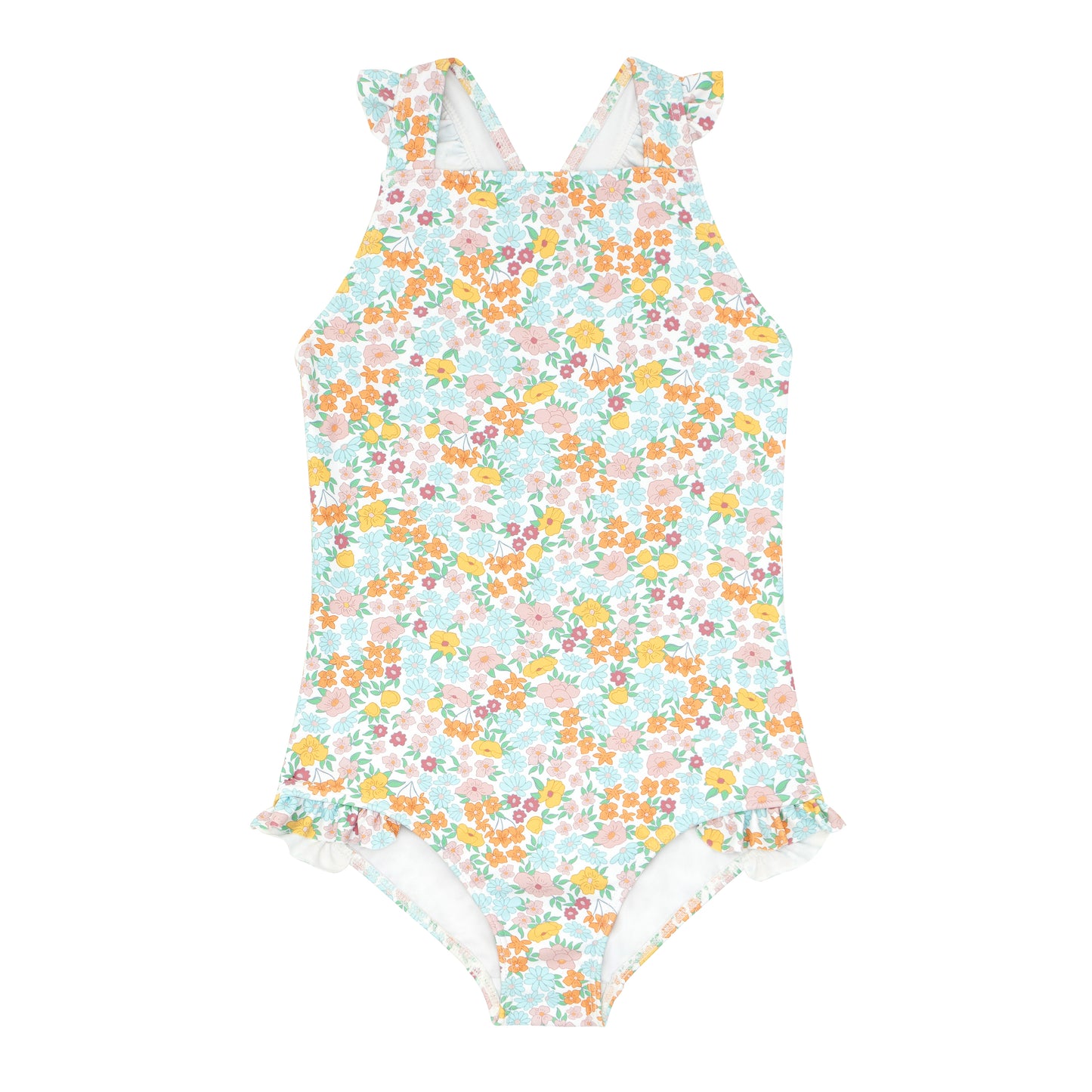 Minnow Girls Hawaiian Floral Crossover One Piece in Bright Floral