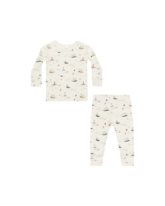 Rylee + Cru Long Sleeve Pajamas Nautical Ivory