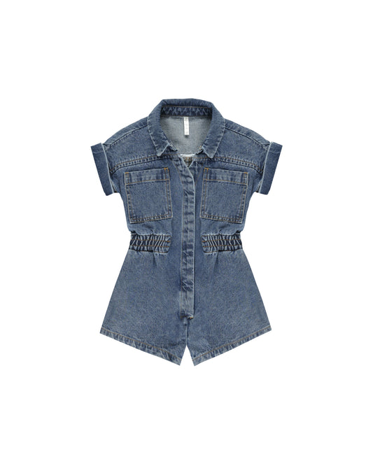 Rylee + Cru Utility Romper Indigo