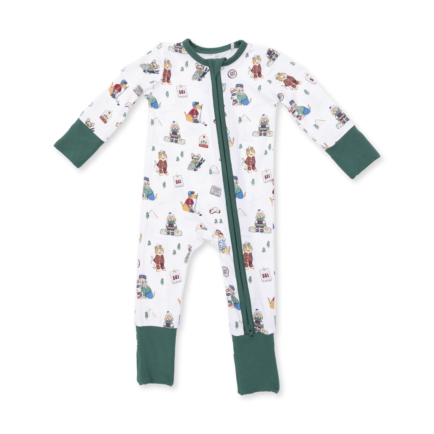 Angel Dear Winter Sports Dogs Green - Convertible Romper