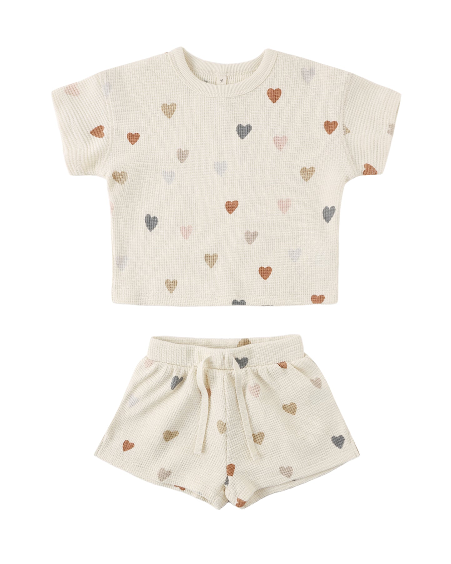 Quincy Mae Waffle Tee + Short Set - Confetti Hearts
