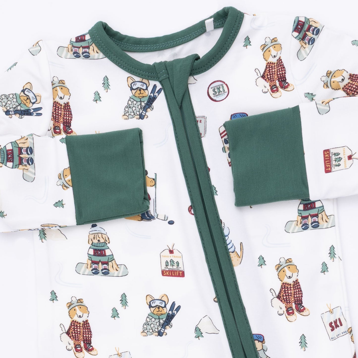 Angel Dear Winter Sports Dogs Green - Convertible Romper