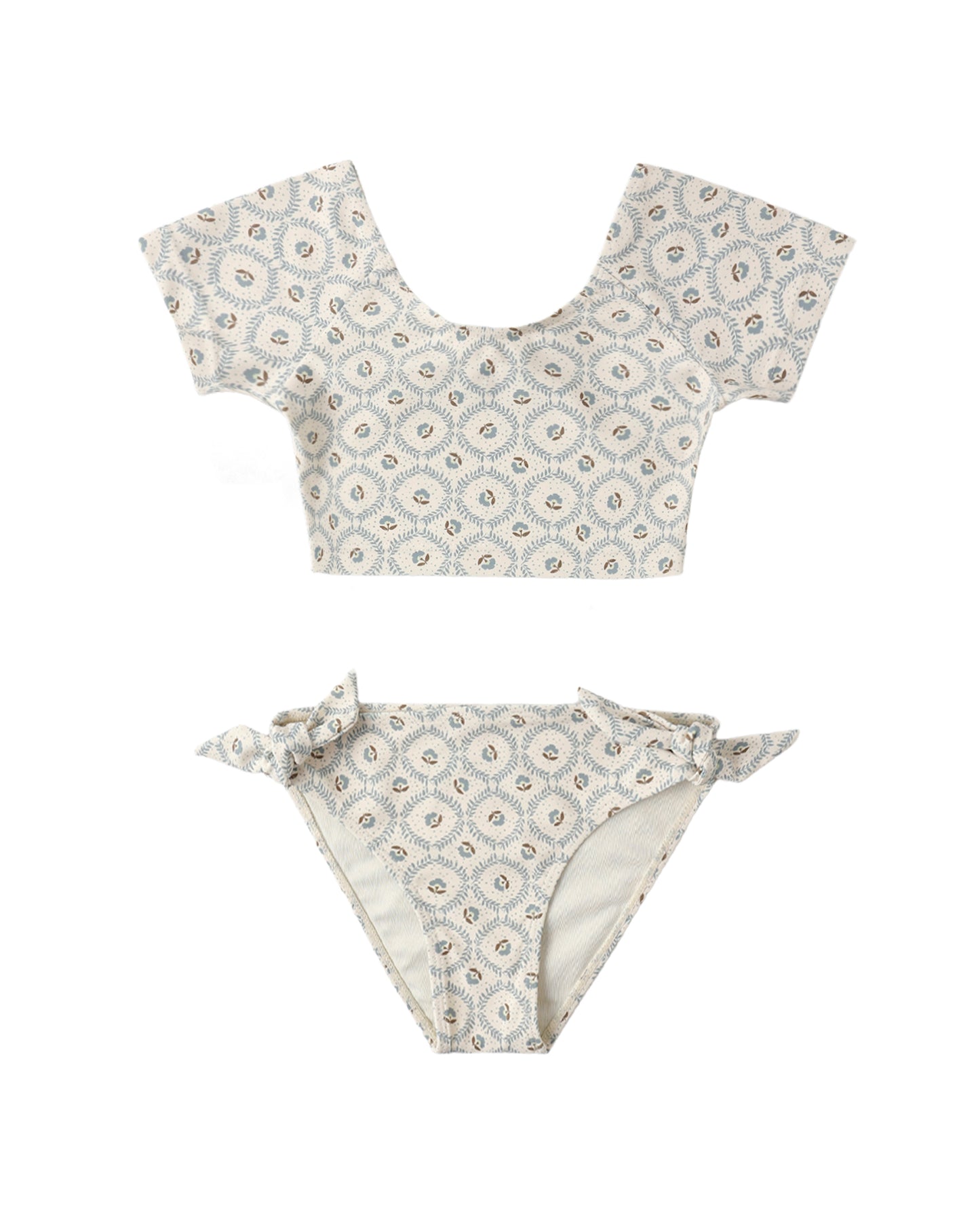Rylee + Cru Cropped Rashguard Set Green Fleur Natural