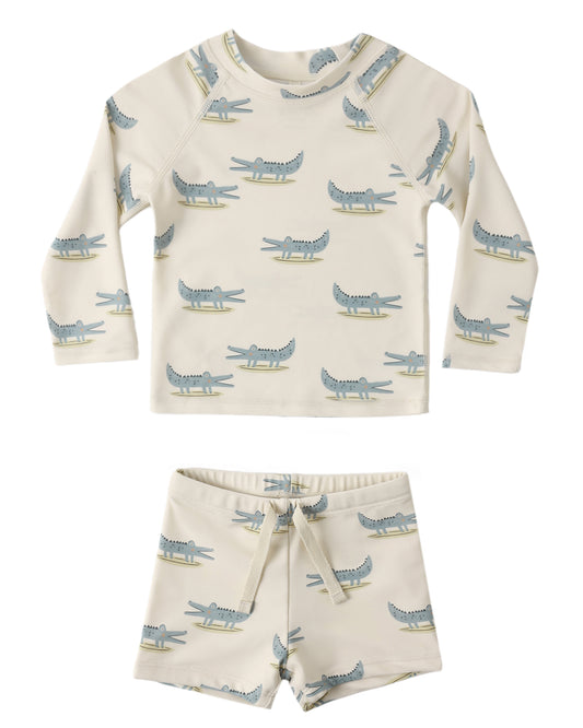 Rylee + Cru Boys Rashguard Set Alligators Natural