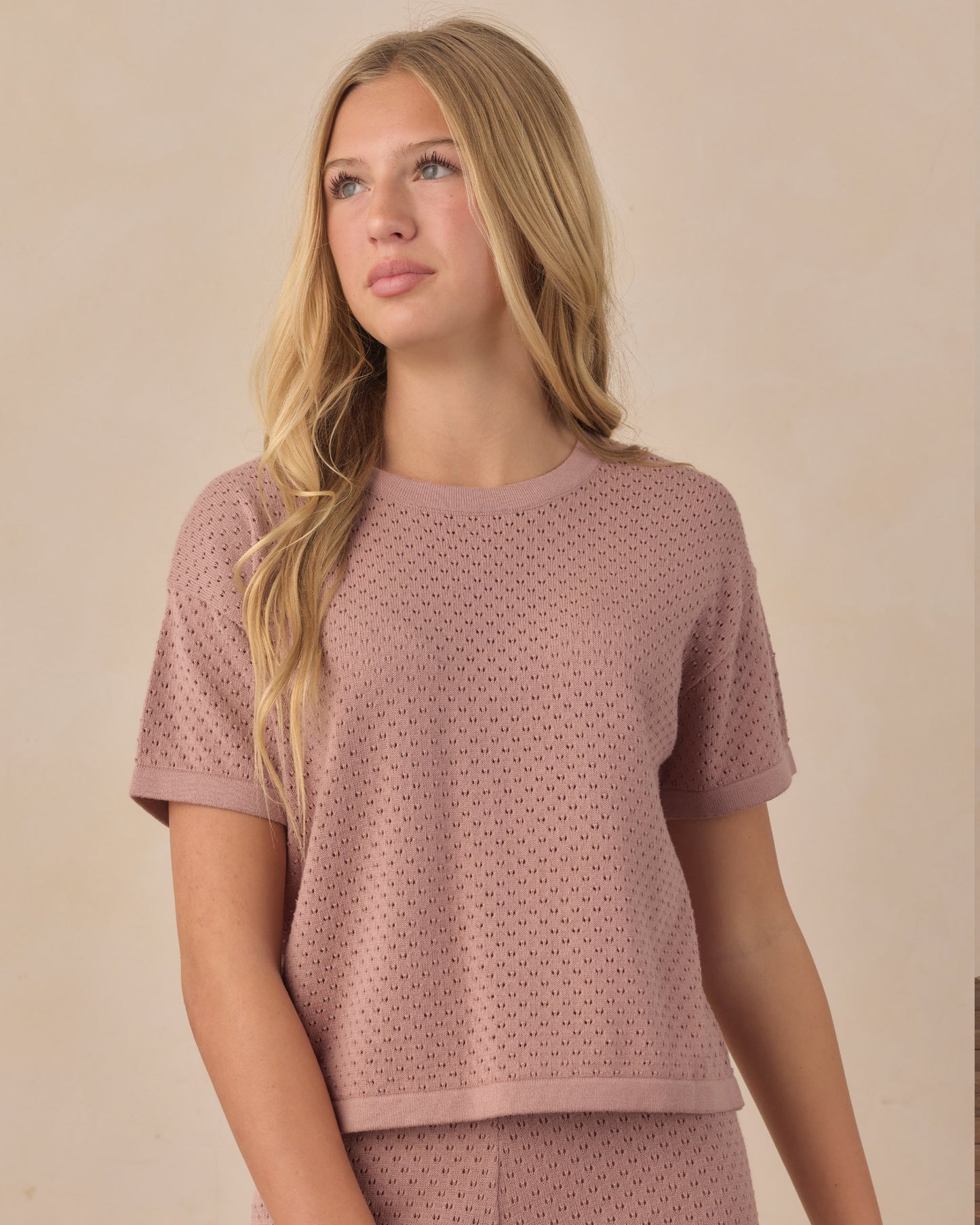 Rylee + Cru Teen Boxy Crop Knit Tee Rosewood