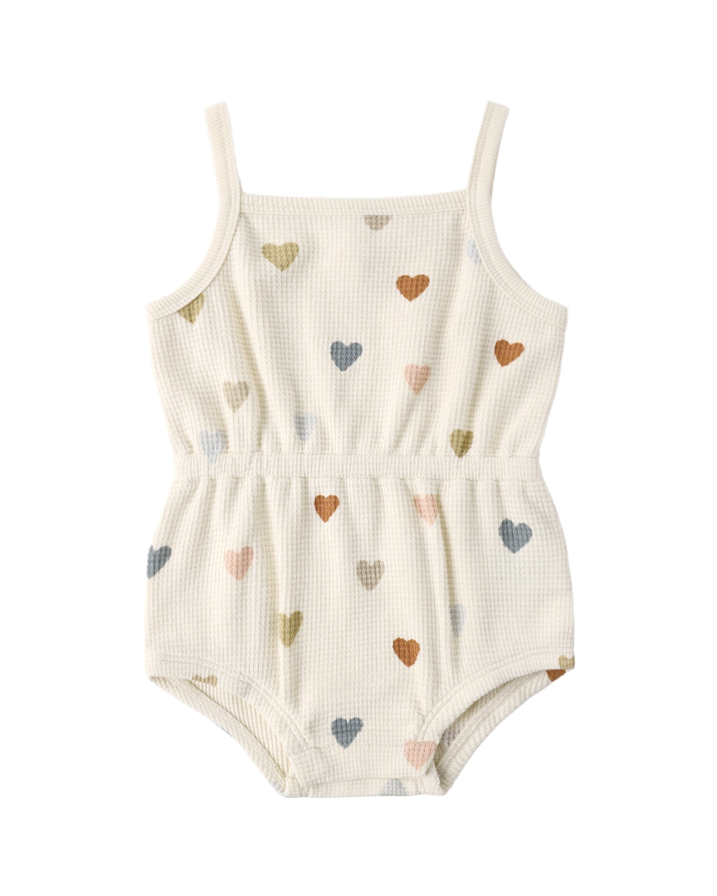 Quincy Mae Waffle Cinch Romper - Confetti Hearts