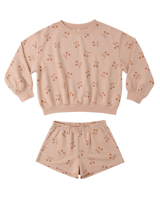 Rylee + Cru Summer Terry Set Cherry Bows Melon
