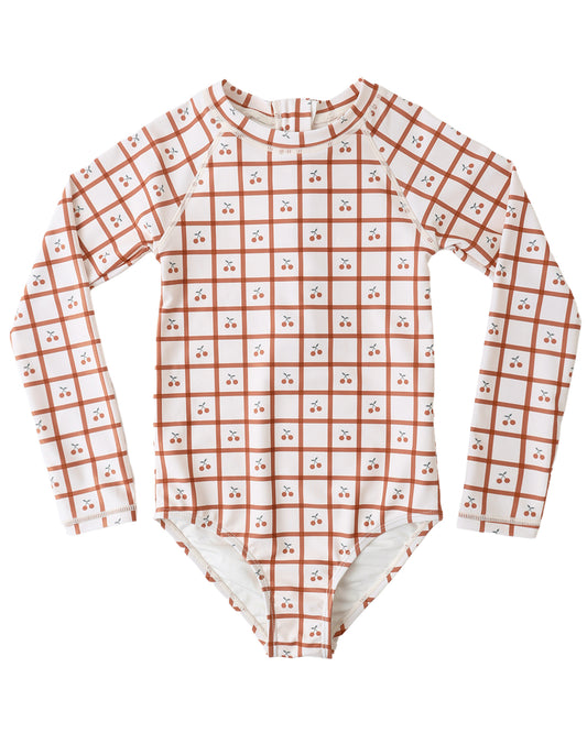 Rylee + Cru Delphine Rashguard One-Piece Cherry Check
