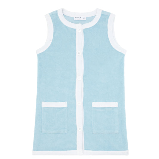 Minnow Girls Pacific Blue French Terry Button Down Dress in Crystal Blue