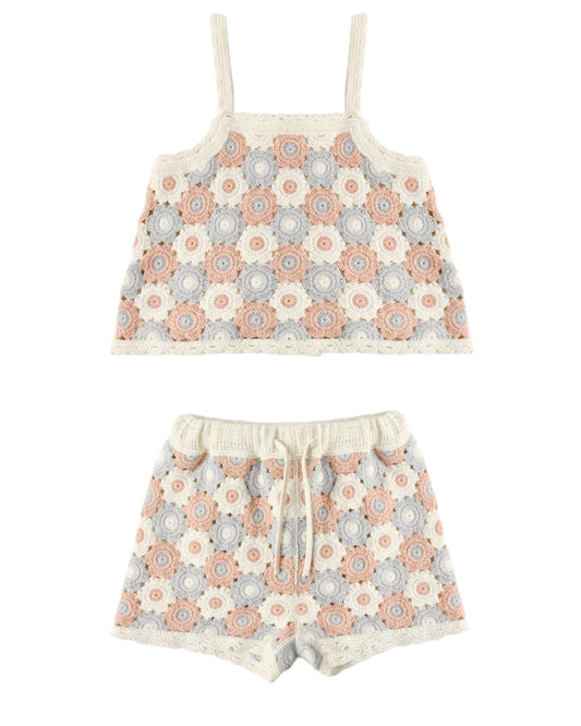 Rylee + Cru Lili Knit Set Blue, Light Pink, Ivory