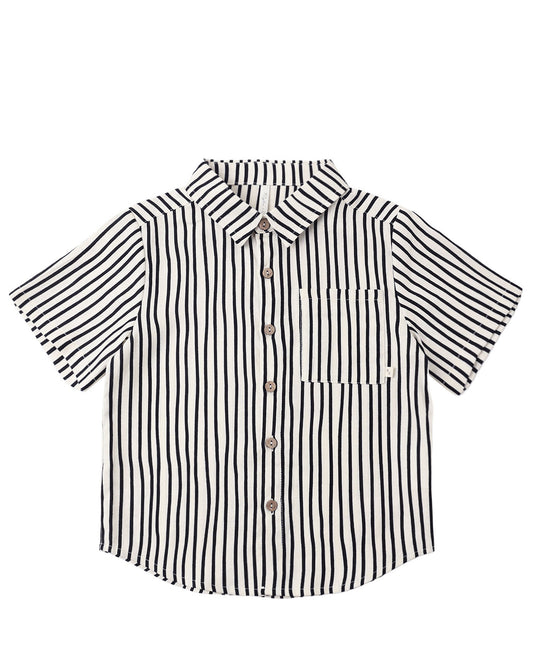 Rylee + Cru Collared Short Sleeve Shirt Wavy Stripe
