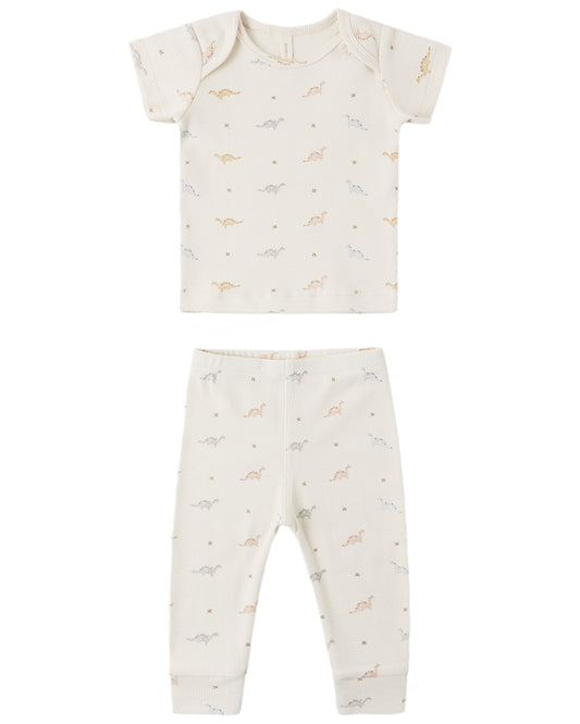Quincy Mae Ribbed Short Sleeve Tee + Legging Set - Dinos