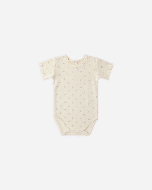 Quincy Mae Short Sleeve Waffle Bodysuit Mauve Ditsy
