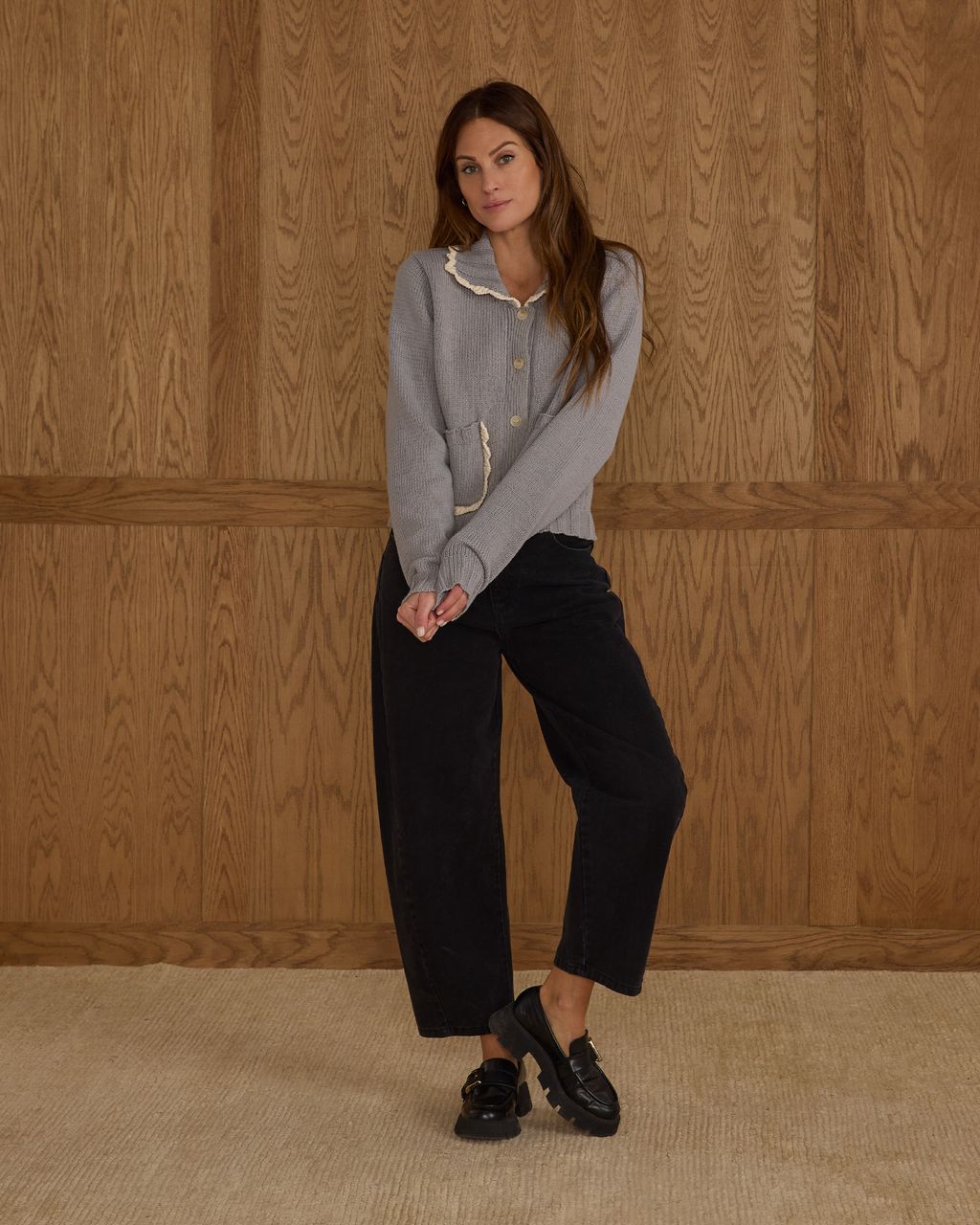 Rylee + Cru Women's Collared Cardigan Dusty Blue